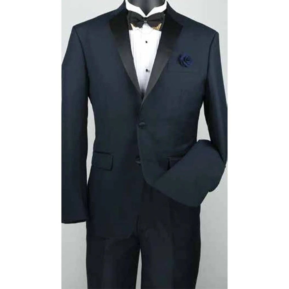 Vinci Mens Formal Business Suit Jacket,‎ Pants, Shirt 44RX38W Navy New With Tags